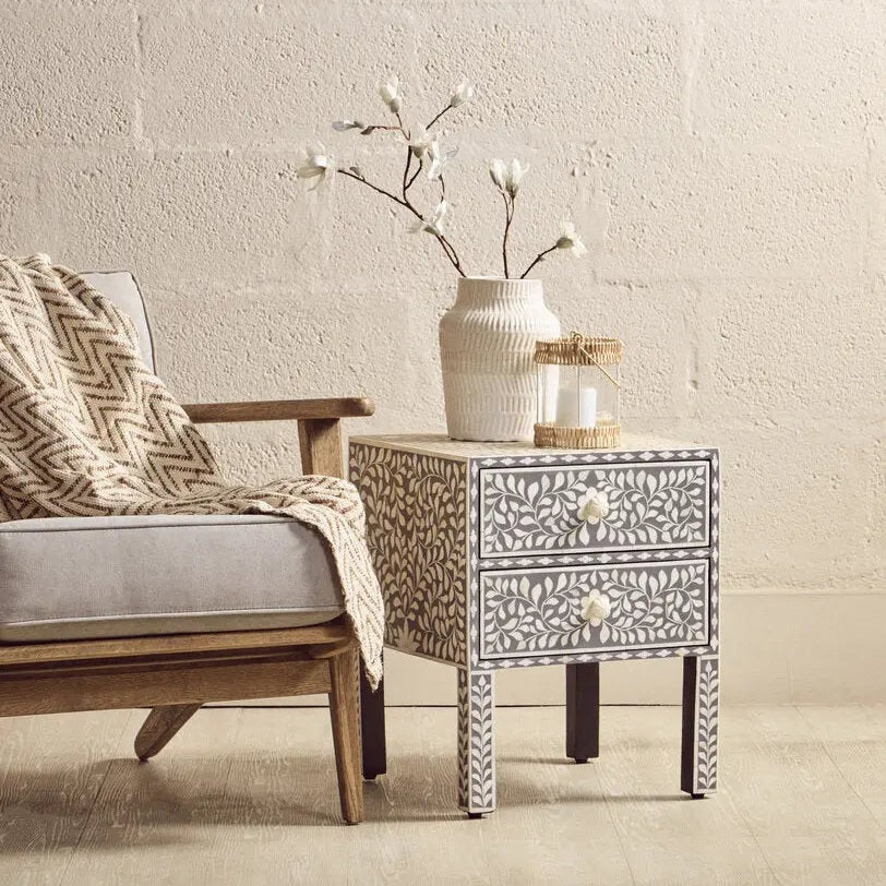Fazion 2 Drawer Bone Inlay Side Table - Image 14