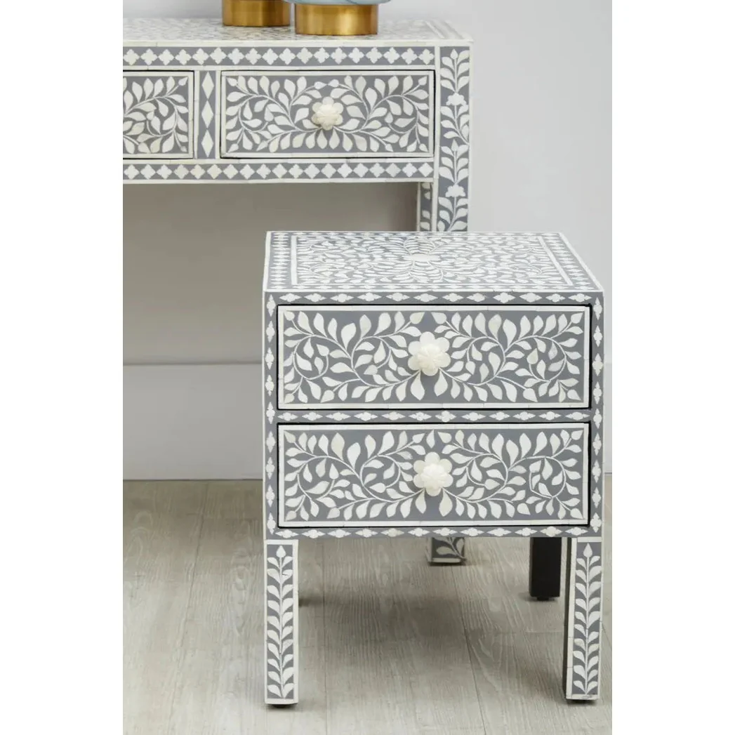 Fazion 2 Drawer Bone Inlay Side Table - Image 2