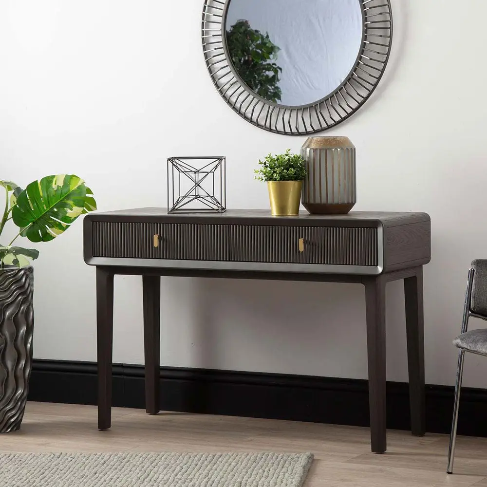 Femelle Smoke Grey Elm 2 Drawer Console Dressing Table - Image 4