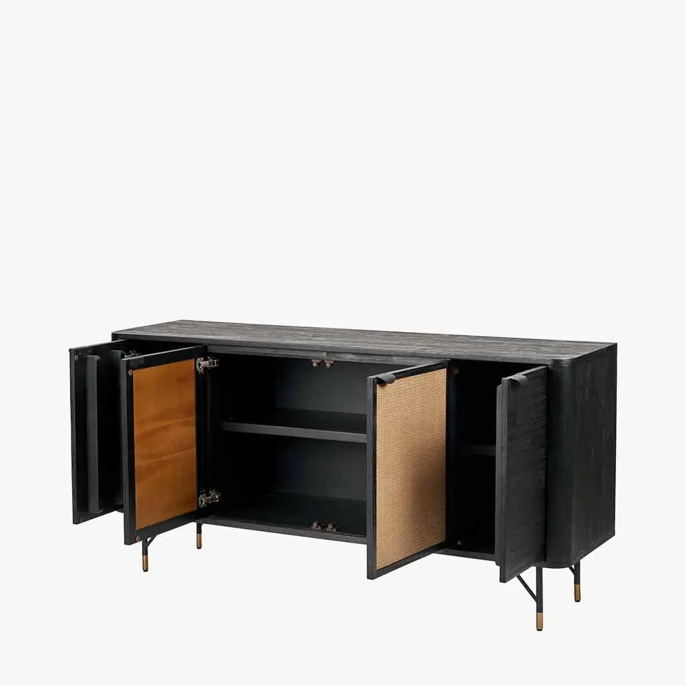 Fiji 4 Door Sideboard in Black Acacia Wood & Natural Rattan - Pacific Lifestyle - Image 4