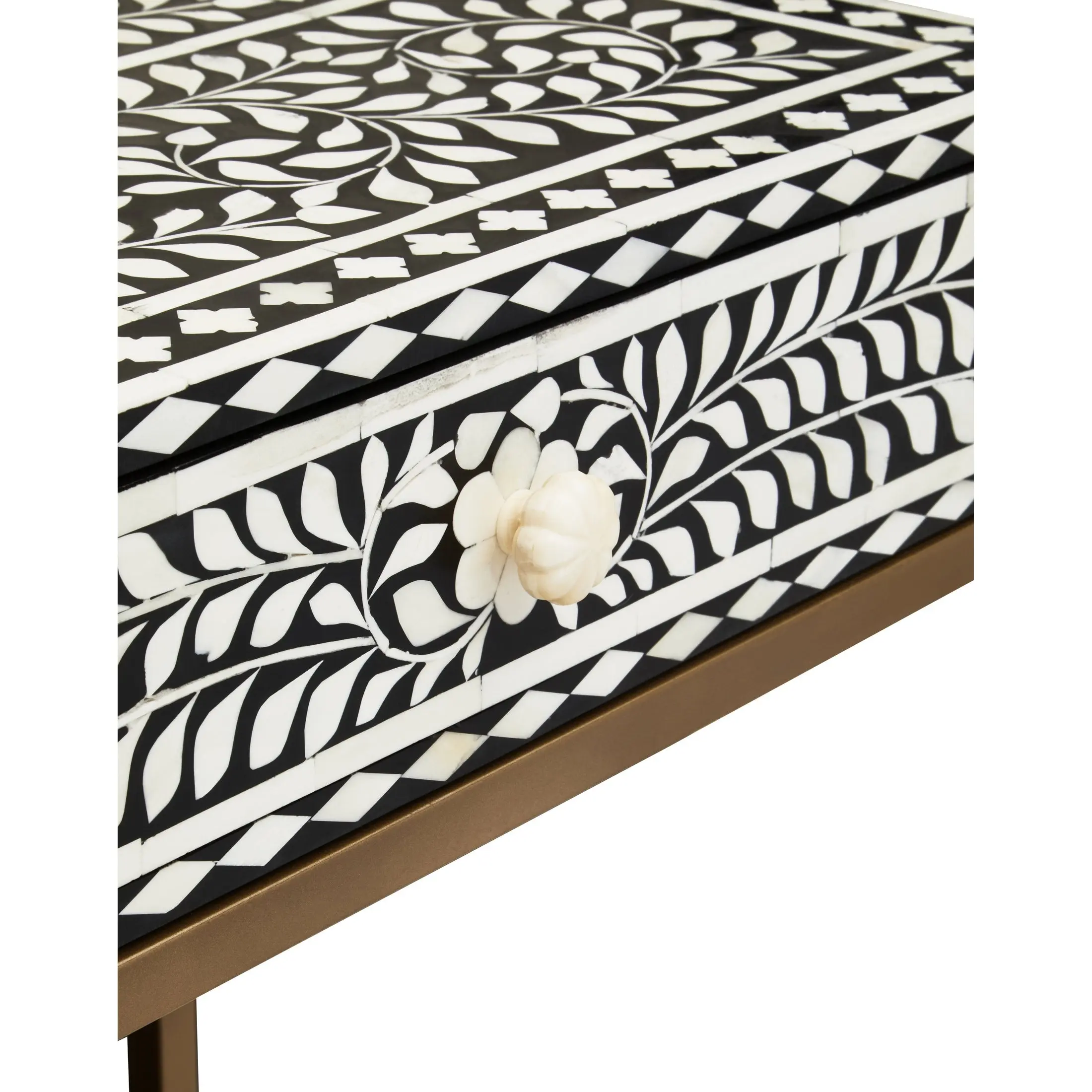 Fusari Bone Inlay Console Table with 2 Drawers & Gold Base - Image 9
