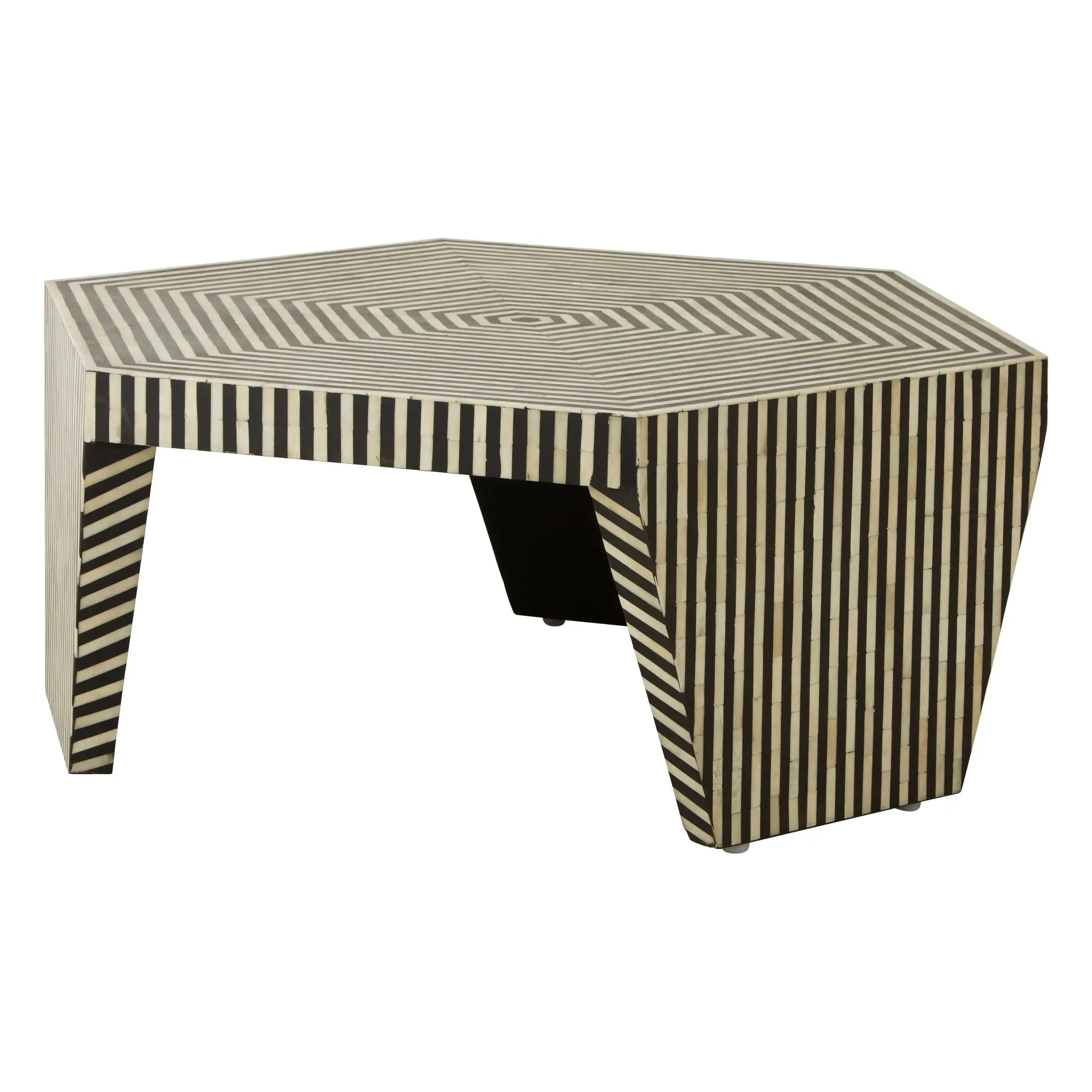 Fusari Striped Bone Inlay Coffee Table with Hexagonal Top