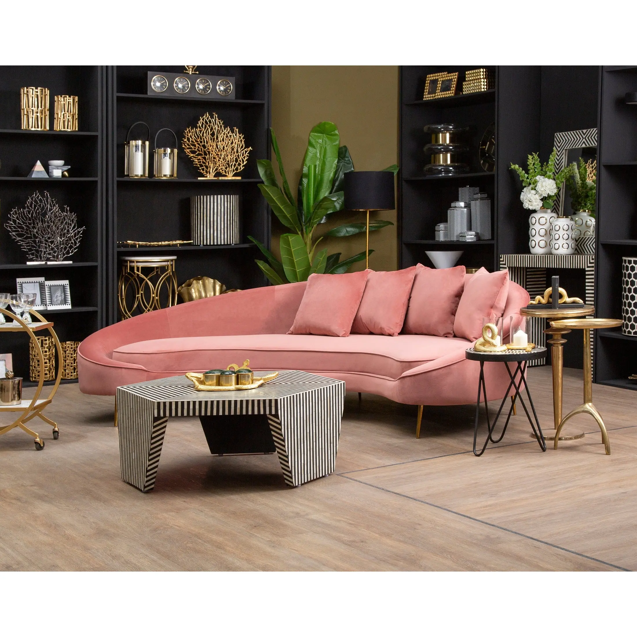 Fusari Striped Bone Inlay Coffee Table with Hexagonal Top - Image 2