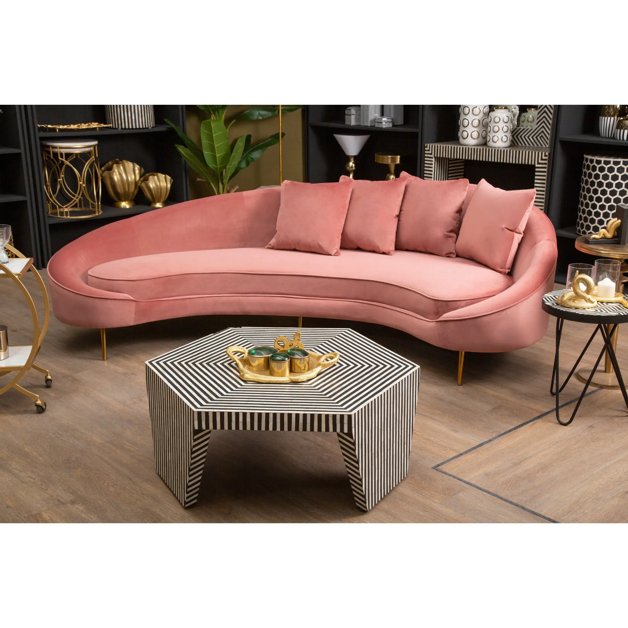 Fusari Striped Bone Inlay Coffee Table with Hexagonal Top - Image 3