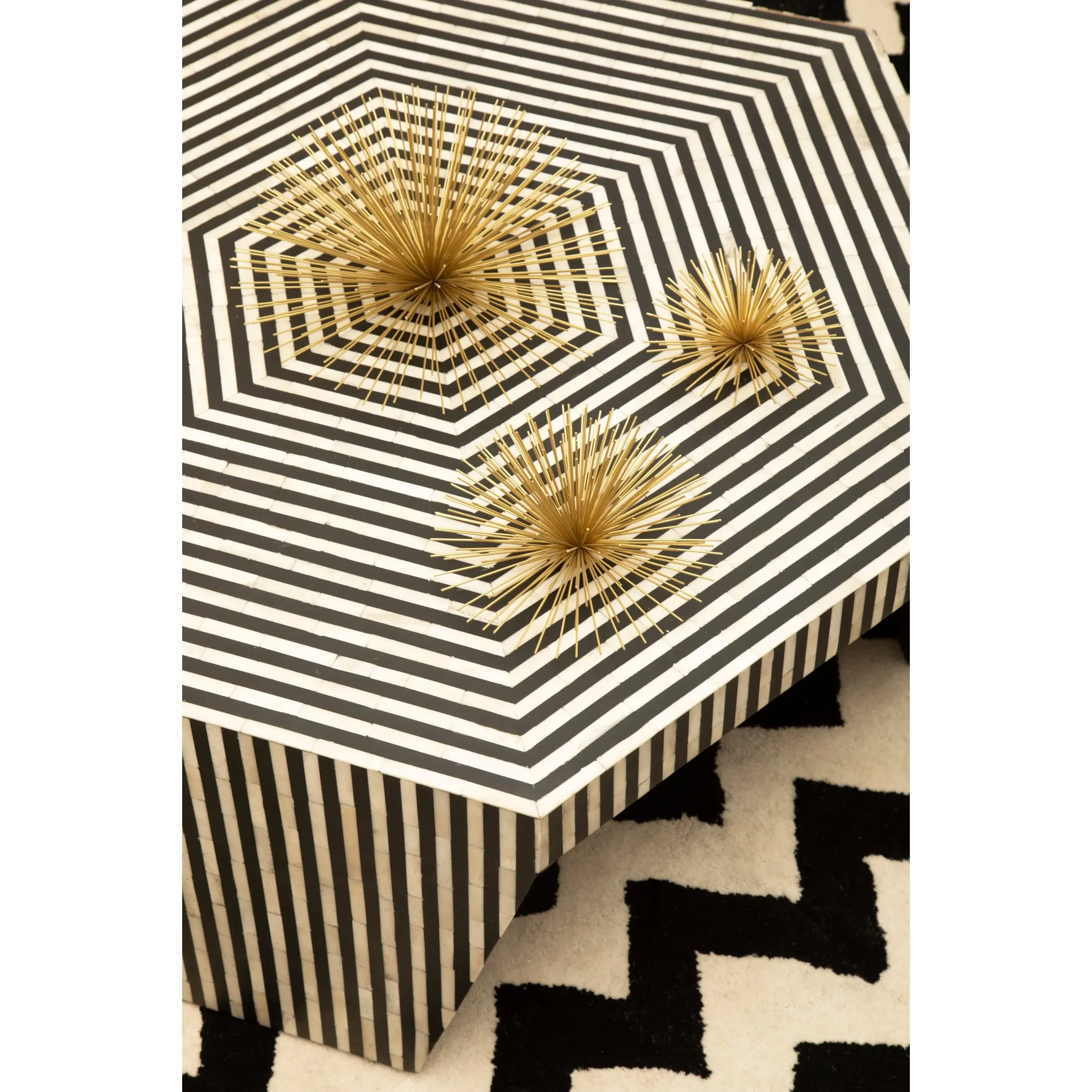 Fusari Striped Bone Inlay Coffee Table with Hexagonal Top - Image 5