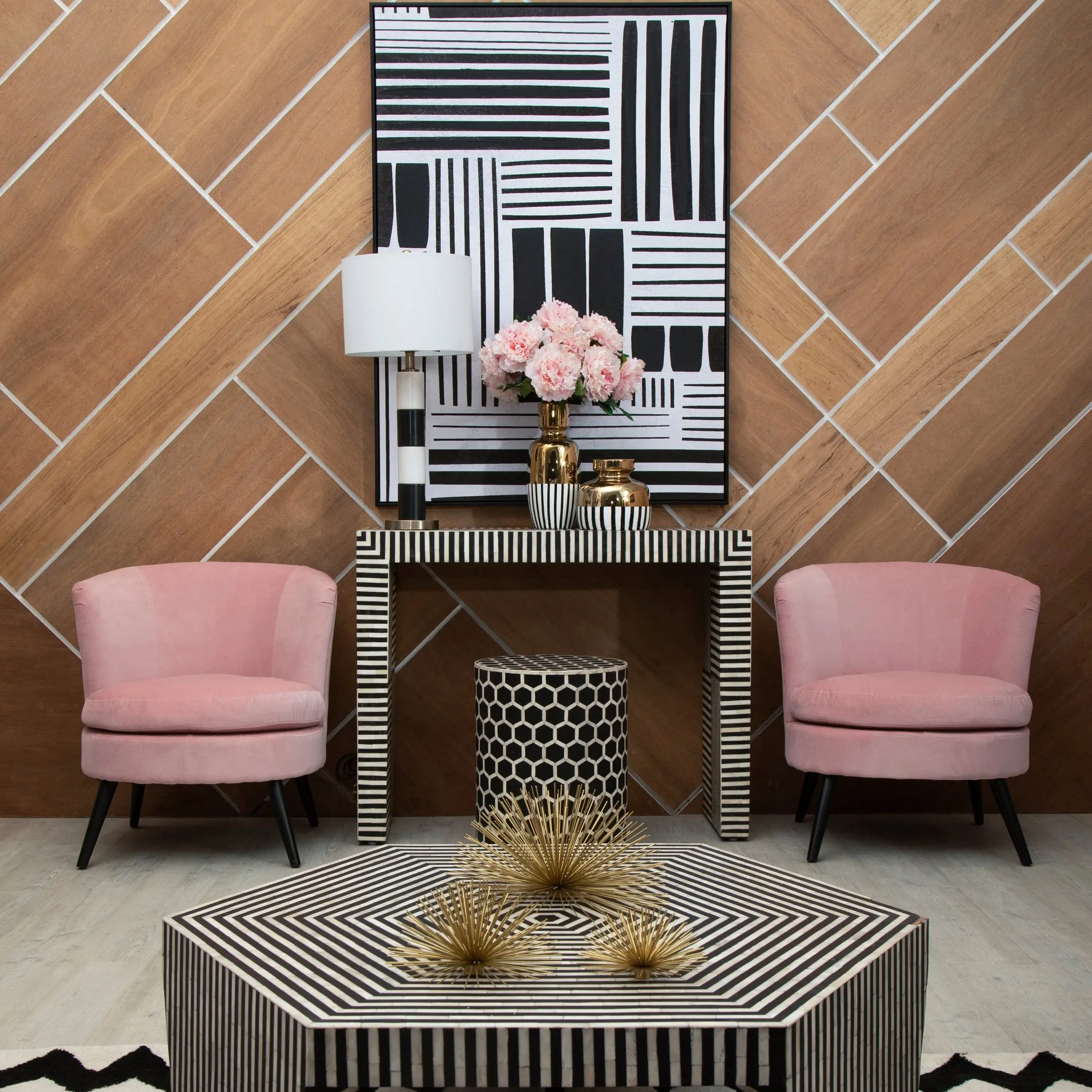 Fusari Striped Bone Inlay Coffee Table with Hexagonal Top - Image 6