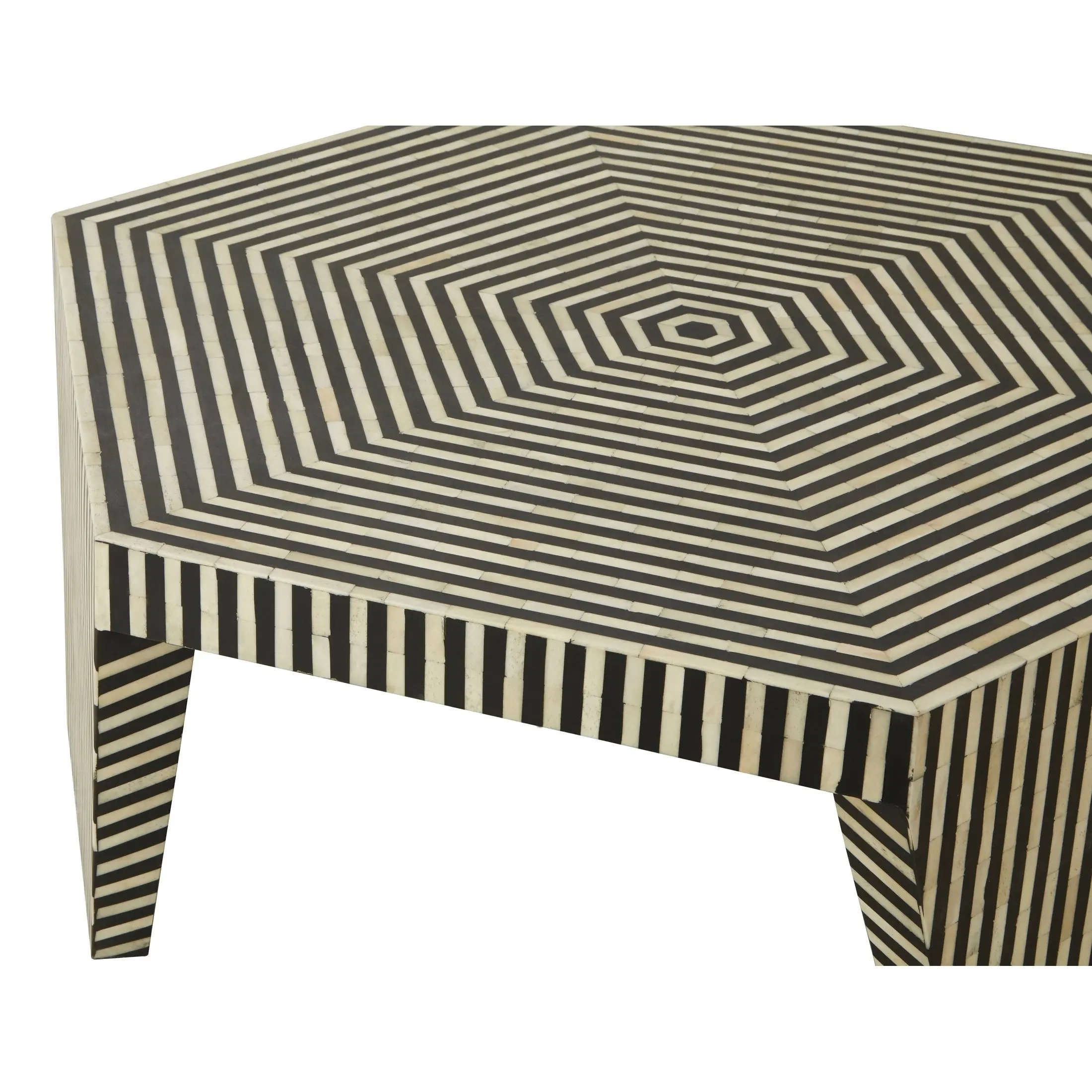Fusari Striped Bone Inlay Coffee Table with Hexagonal Top - Image 8