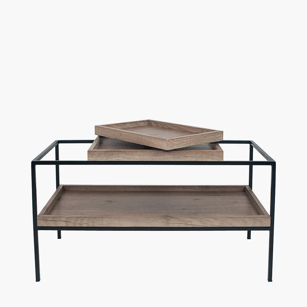 Gallery Natural Wood Veneer and Black Metal Coffee Table - Image 3