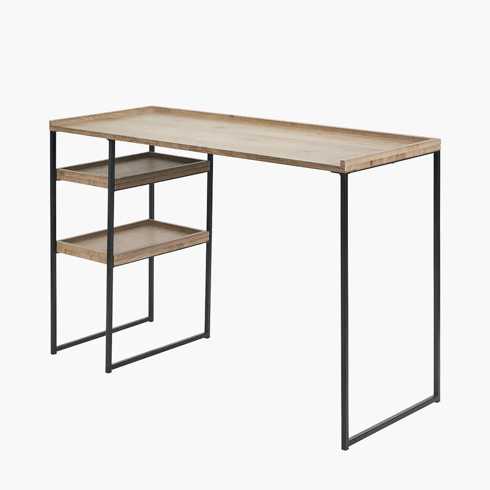 Gallery Natural Wood Veneer and Black Metal Desk - Image 10