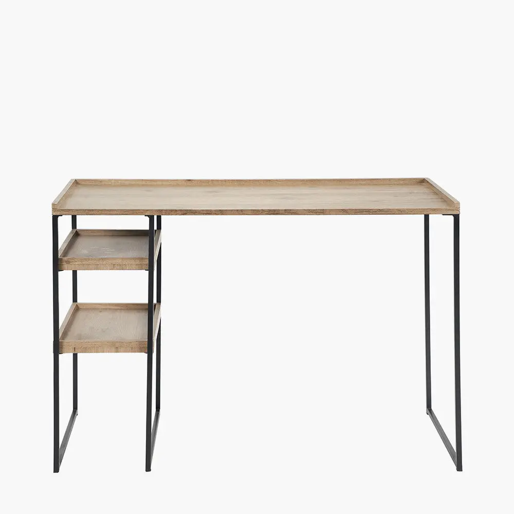 Gallery Natural Wood Veneer and Black Metal Desk - Image 2