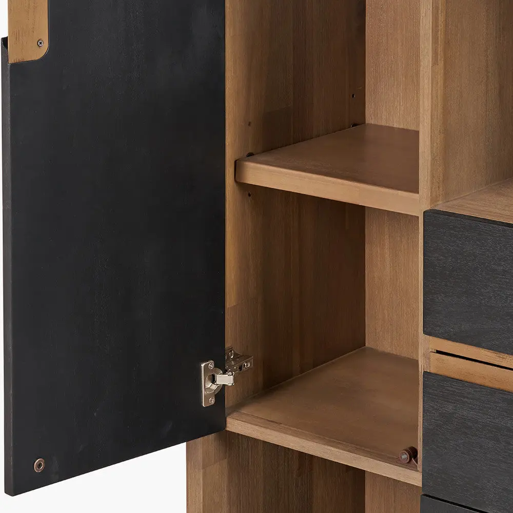 Gio Black & Natural Acacia Wood Shelving Unit – 3 Door, 2 Drawer Bookcase - Image 11