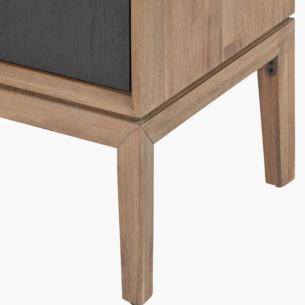 Gio Black & Natural Acacia Wood Shelving Unit – 3 Door, 2 Drawer Bookcase - Image 12