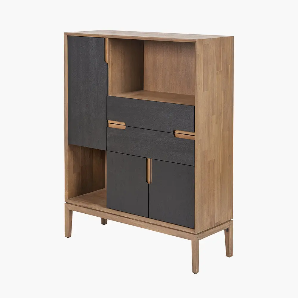 Gio Black & Natural Acacia Wood Shelving Unit – 3 Door, 2 Drawer Bookcase - Image 3