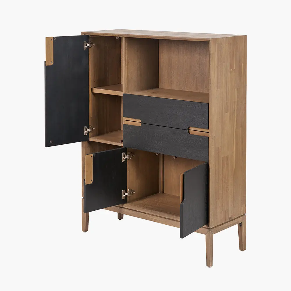 Gio Black & Natural Acacia Wood Shelving Unit – 3 Door, 2 Drawer Bookcase - Image 4