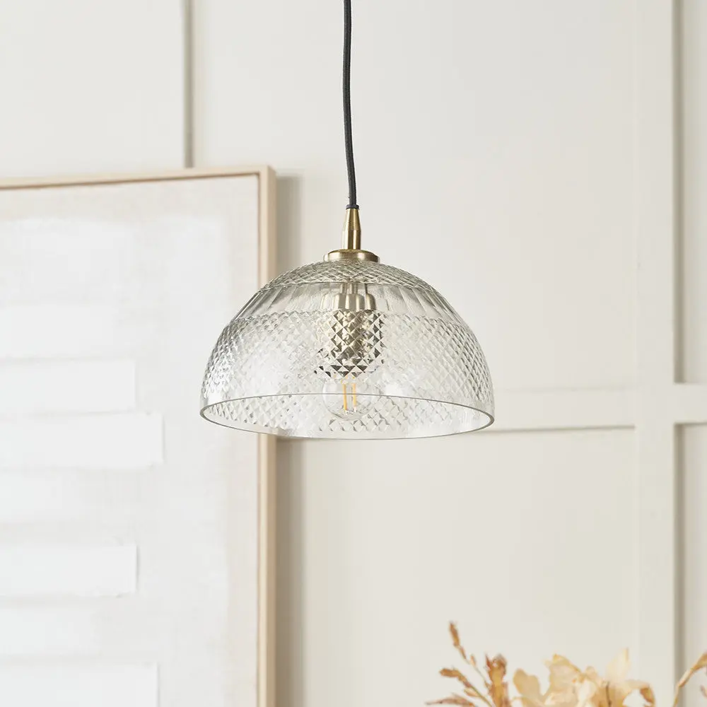 Giselle Diamond Design Clear Handcut Glass Dome Pendant - Image 2