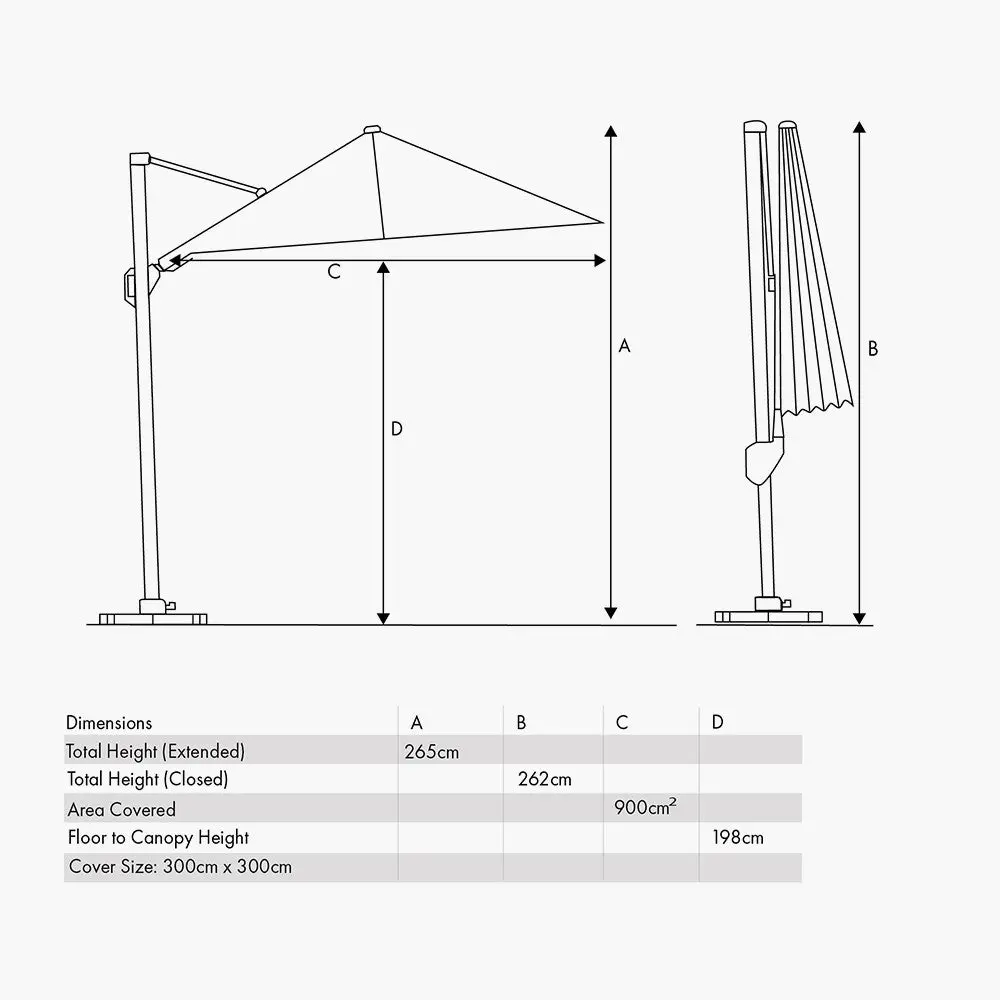 Glow Challenger T2 3m Square Anthracite Free Arm Parasol - Image 7