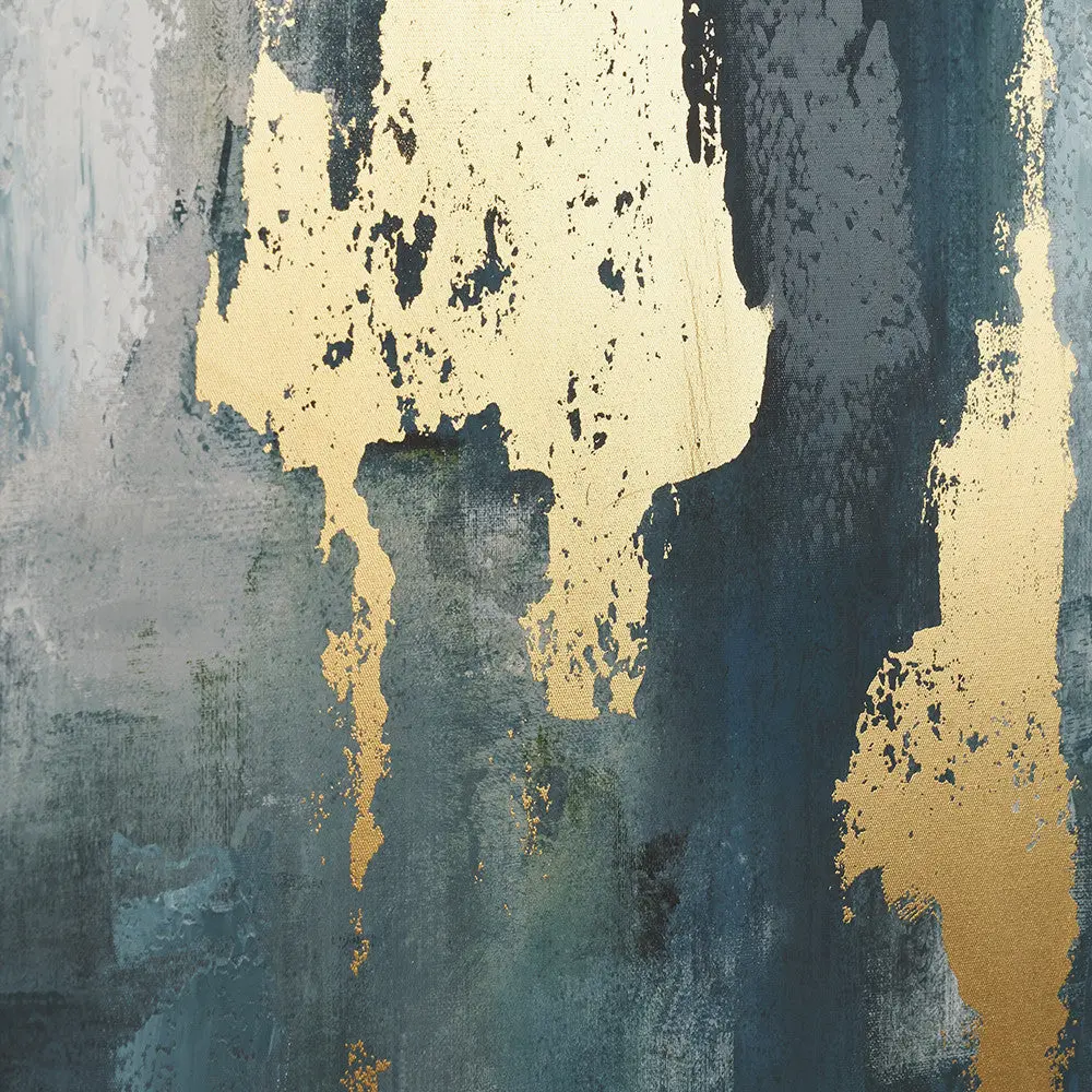 Gold and Blue Tone Abstract Canvas with Black Frame - Image 6