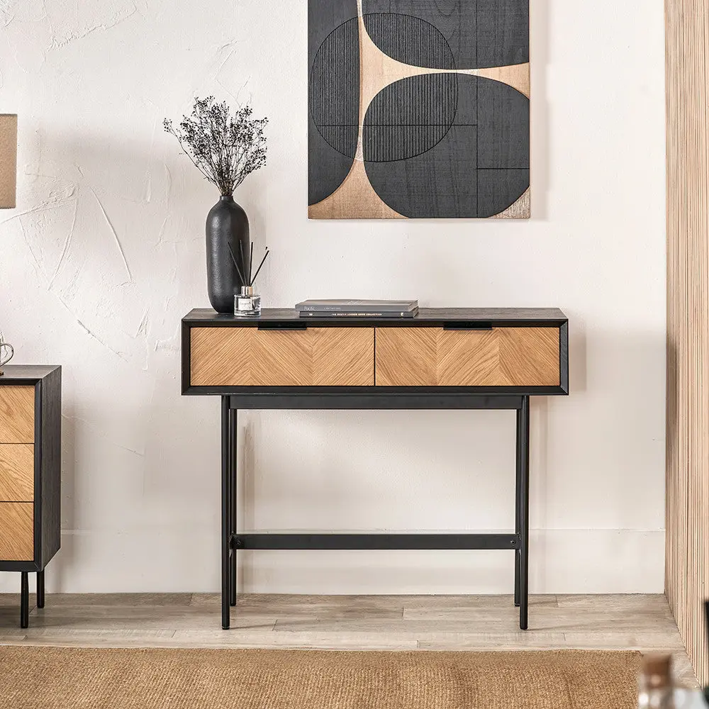Hailee Black and Natural Chevron 2 Drawer Console Table - Pacific Lifestyle
