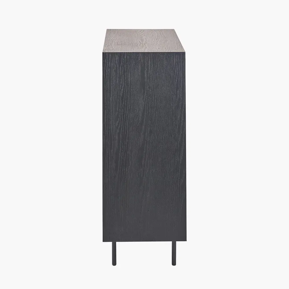 Hailee Black and Natural Chevron Oak and Pine Wood 2 Door Bar Cabinet - Image 6
