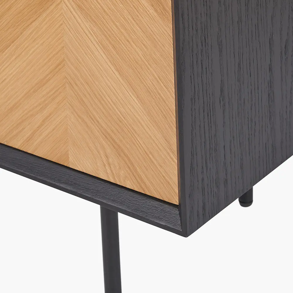 Hailee Black and Natural Chevron Oak and Pine Wood 2 Door Bar Cabinet - Image 8