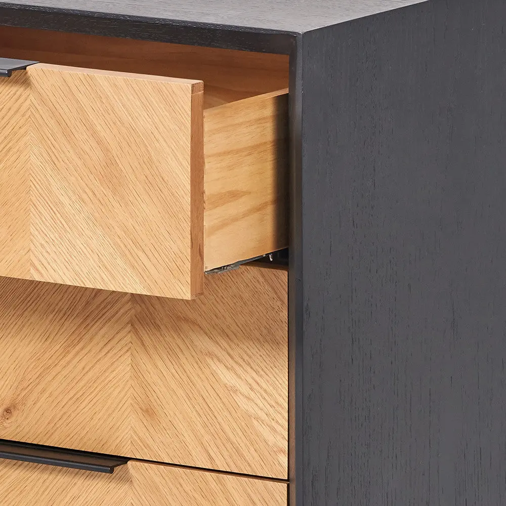 Hailee Black & Natural Chevron 3 Drawer Unit – Oak Veneer Storage Chest - Image 10