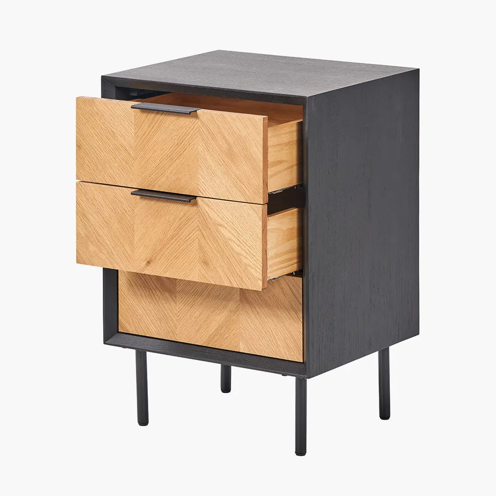 Hailee Black & Natural Chevron 3 Drawer Unit – Oak Veneer Storage Chest - Image 5