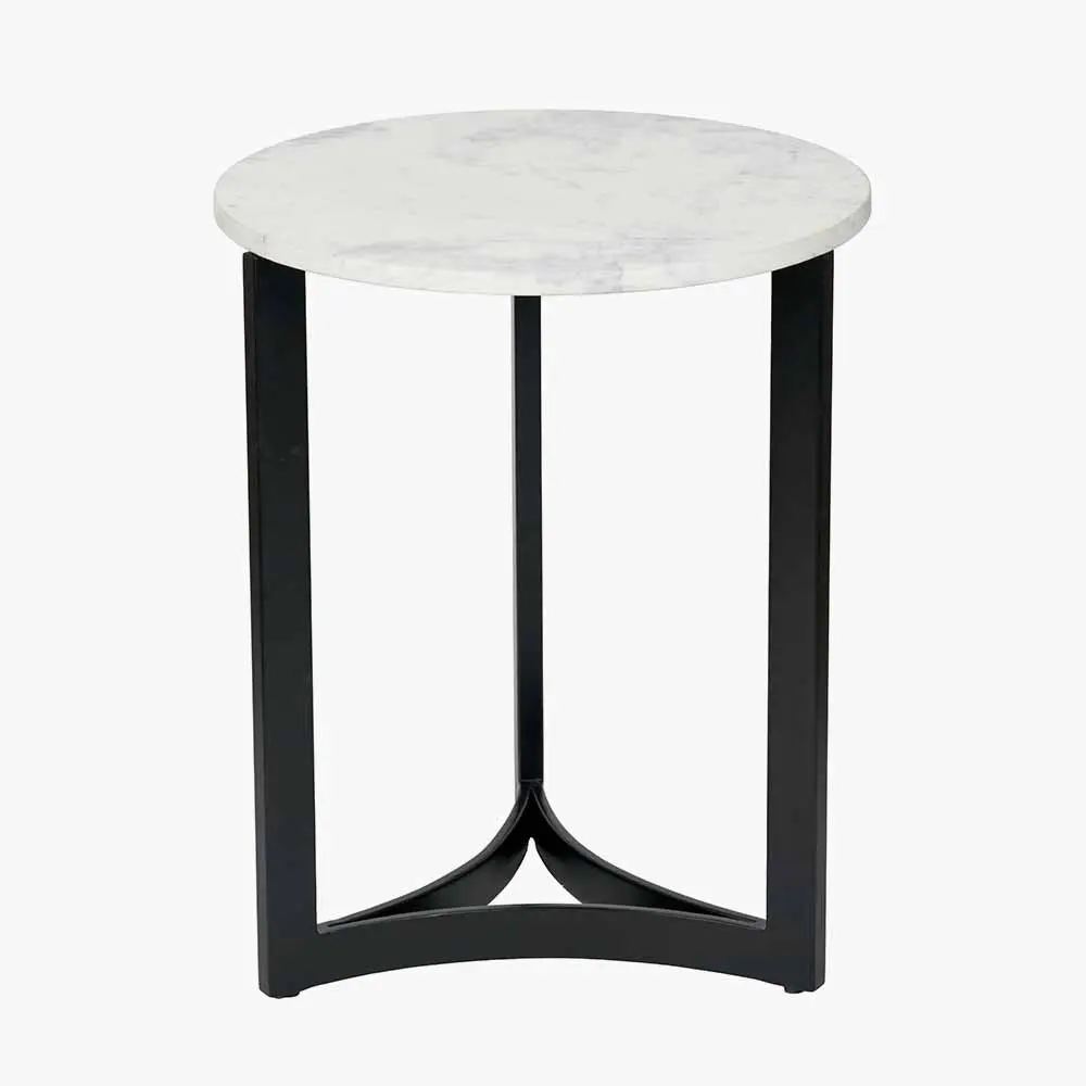 Hendrick White Marble and Black Metal Side Table - Image 3