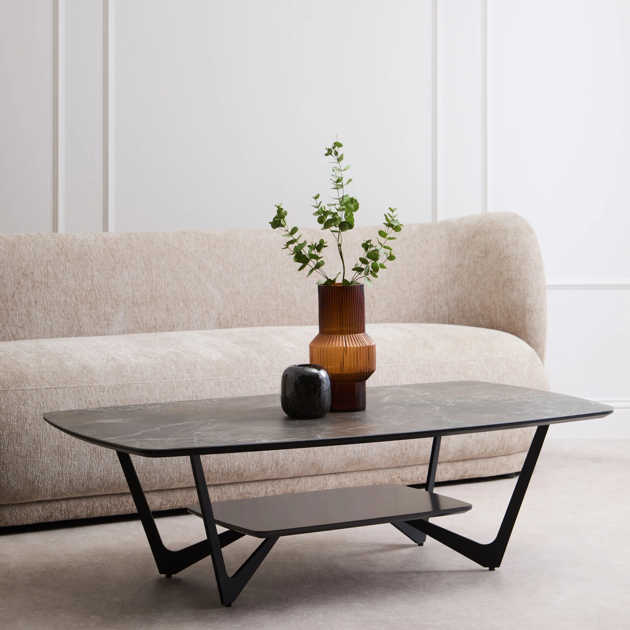 Impero Grey Ceramic Marble Effect Coffee Table - Image 2