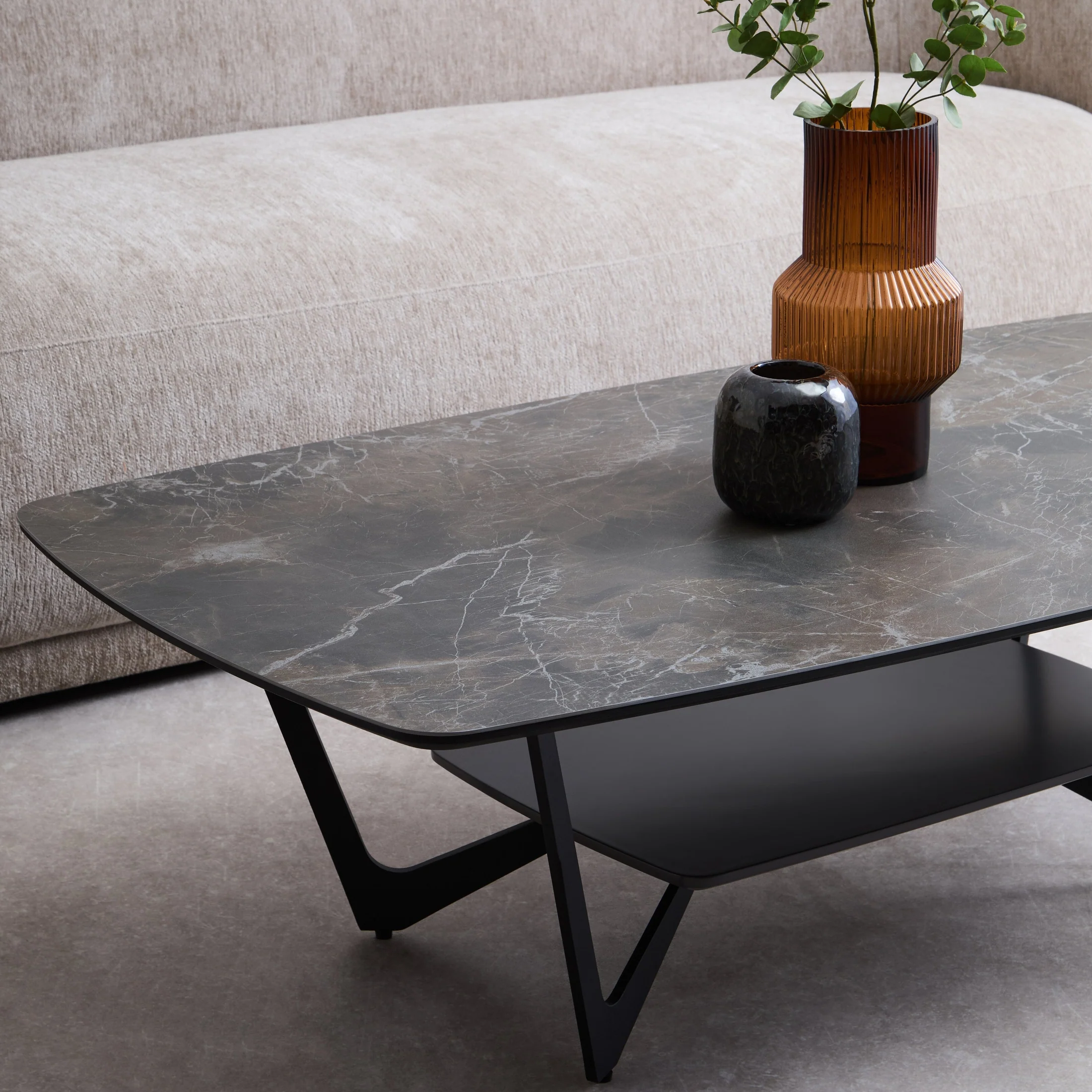 Impero Grey Ceramic Marble Effect Coffee Table - Image 3