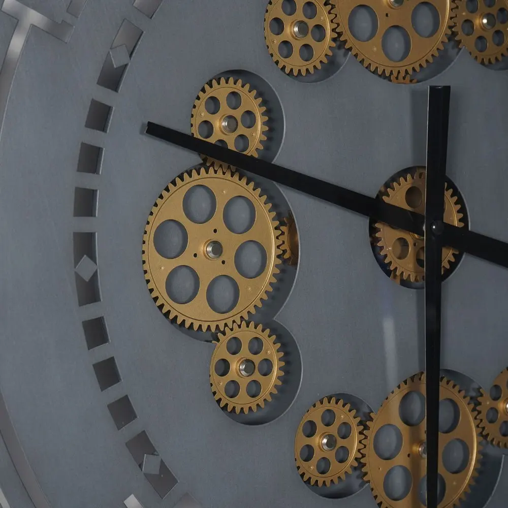 Industrial Round Gold and Grey Wall Clock - Image 5