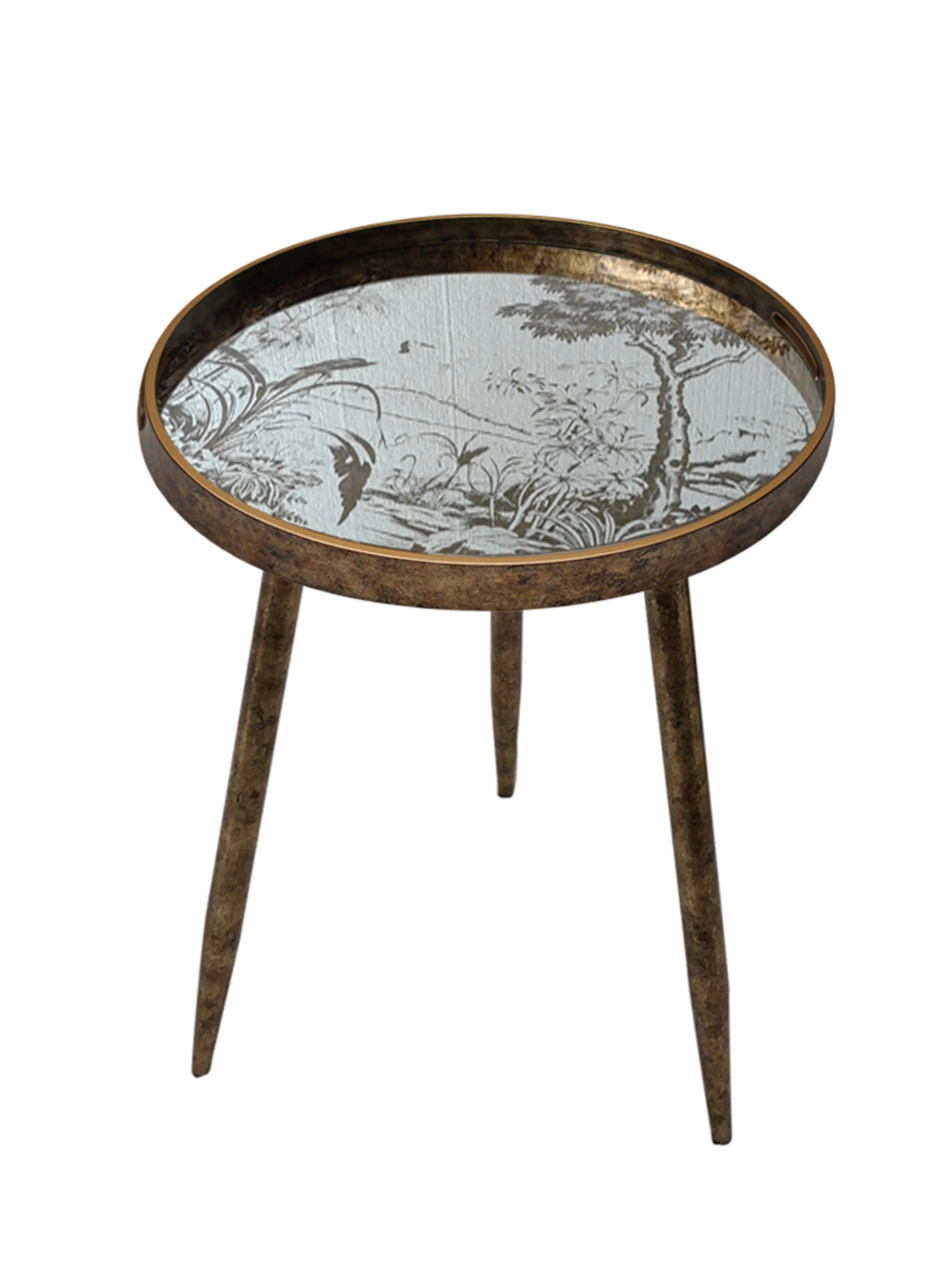 Japanese Garden Round Side Table with Antique Metal Frame