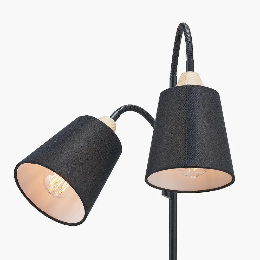 Juna Black Metal and Natural Wood Two Head Floor Lamp - Image 8