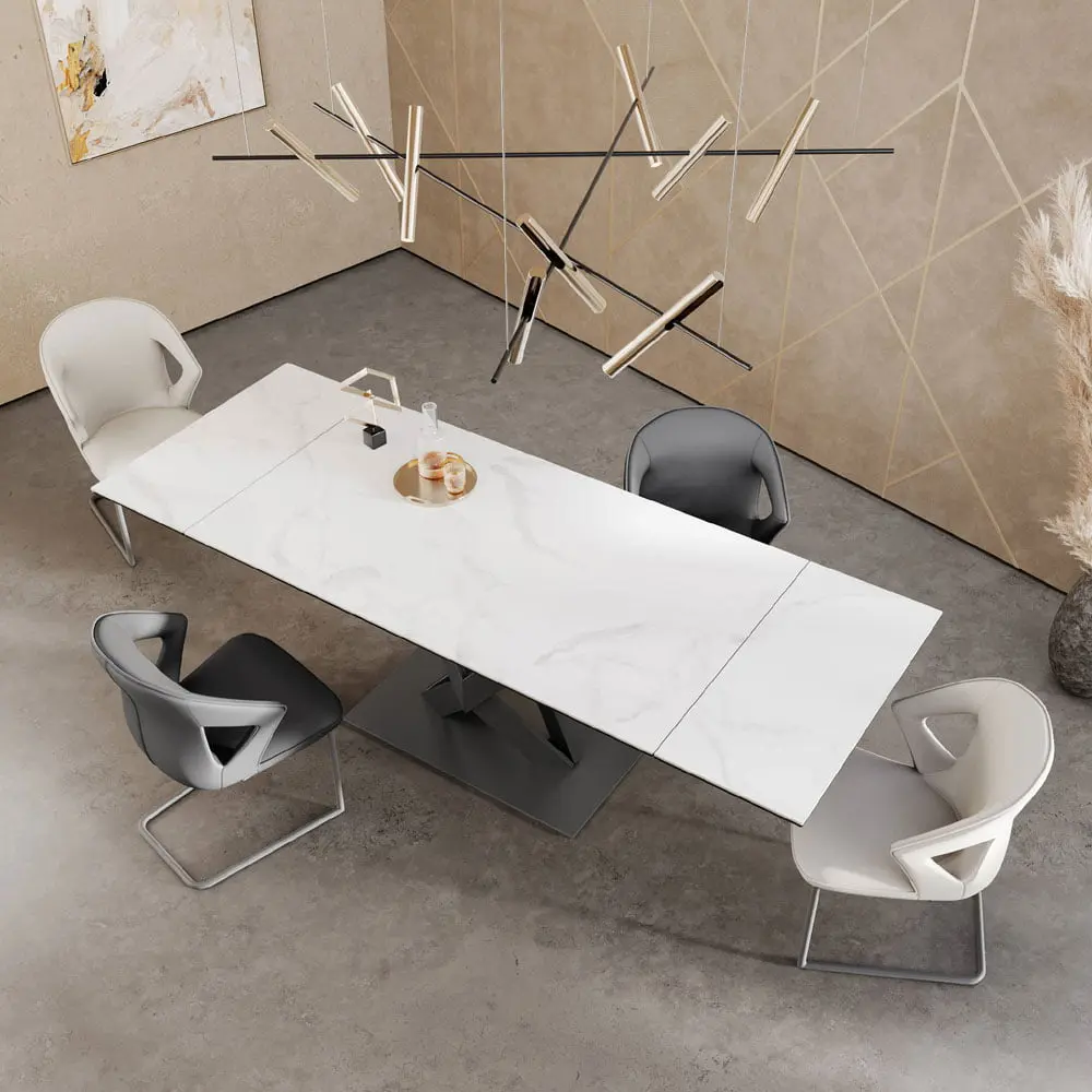Kaito Gloss White Ceramic Extending Dining Table - 160-240cm - Image 2