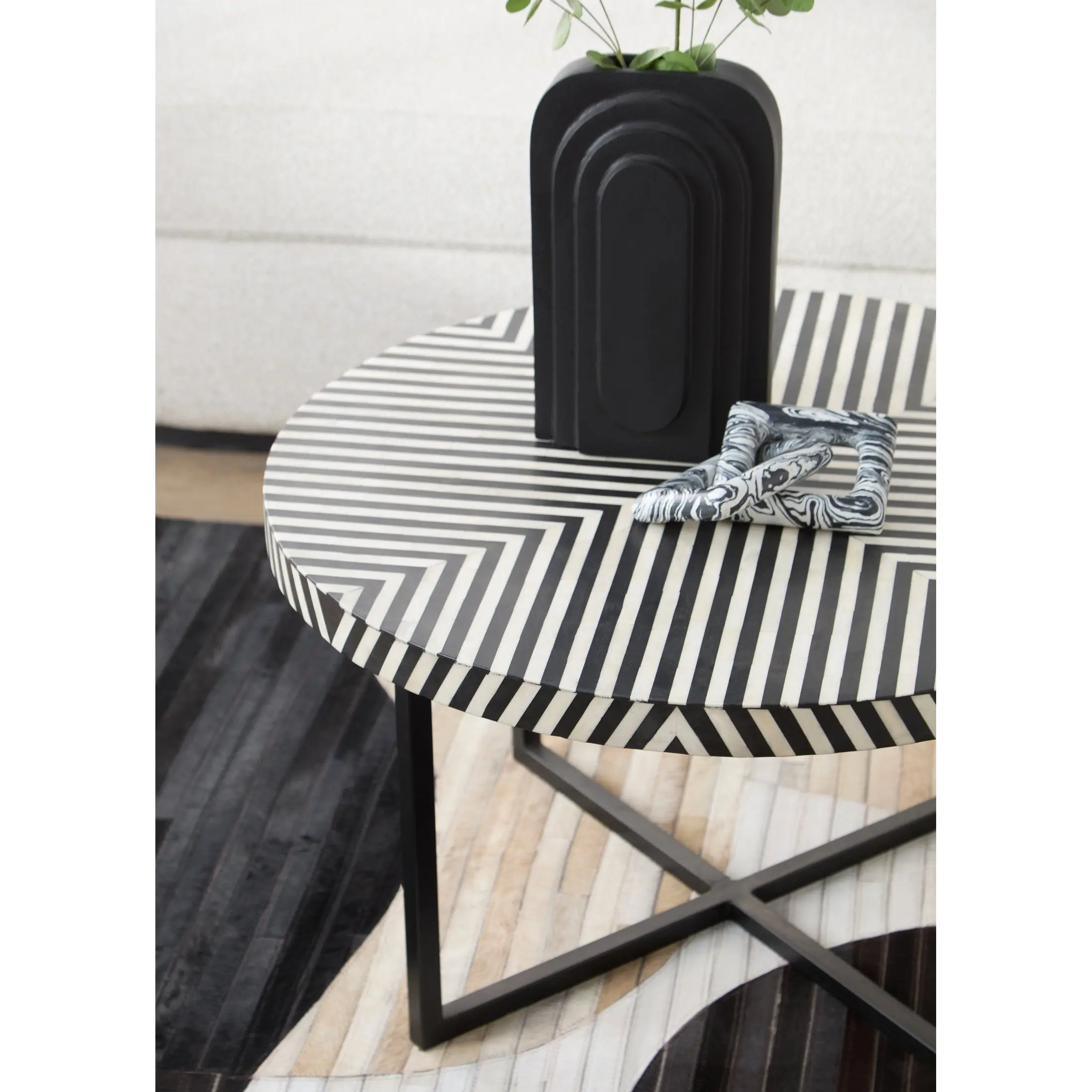Kalani Bone Inlay Coffee Table with Cross Metal Legs - Image 3