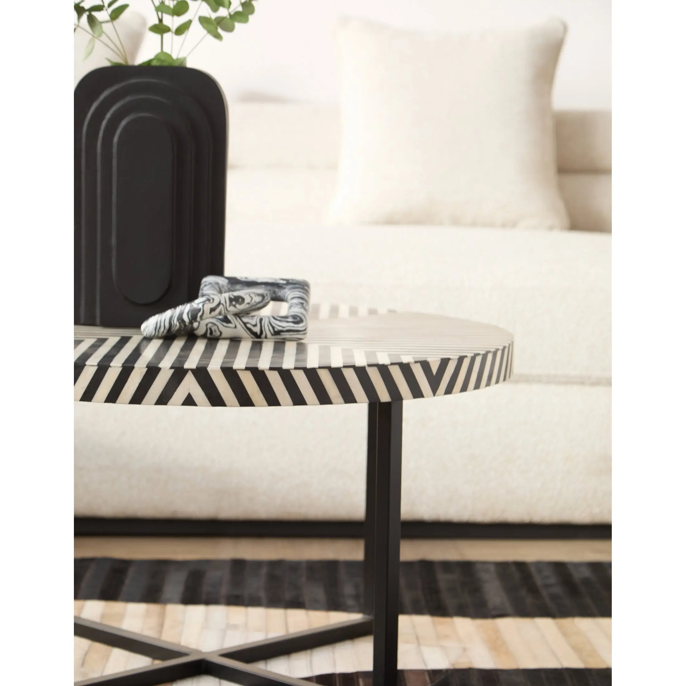 Kalani Bone Inlay Coffee Table with Cross Metal Legs - Image 4