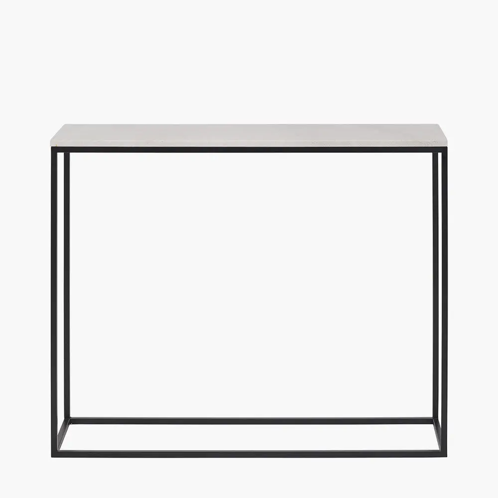 Kalani White Marble and Black Metal Rectangular Console Table