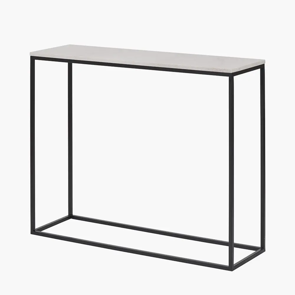 Kalani White Marble and Black Metal Rectangular Console Table - Image 2