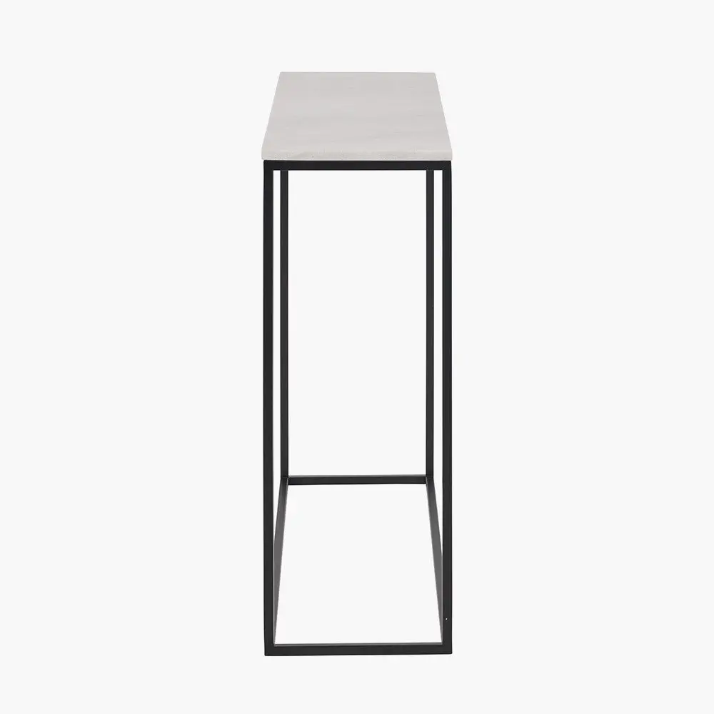 Kalani White Marble and Black Metal Rectangular Console Table - Image 3