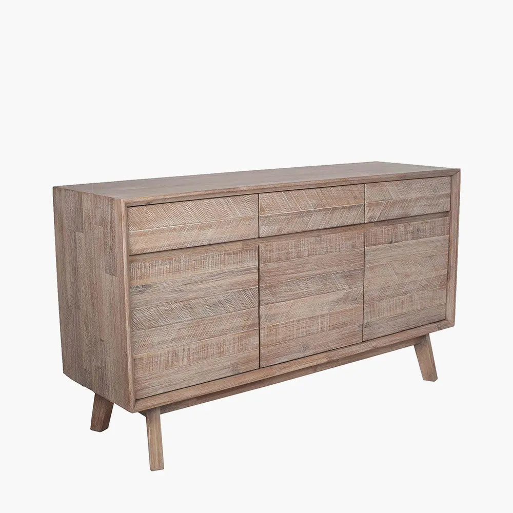 Kalmar Sand Wash Acacia Wood 3 Drawer 3 Door Sideboard - Image 3