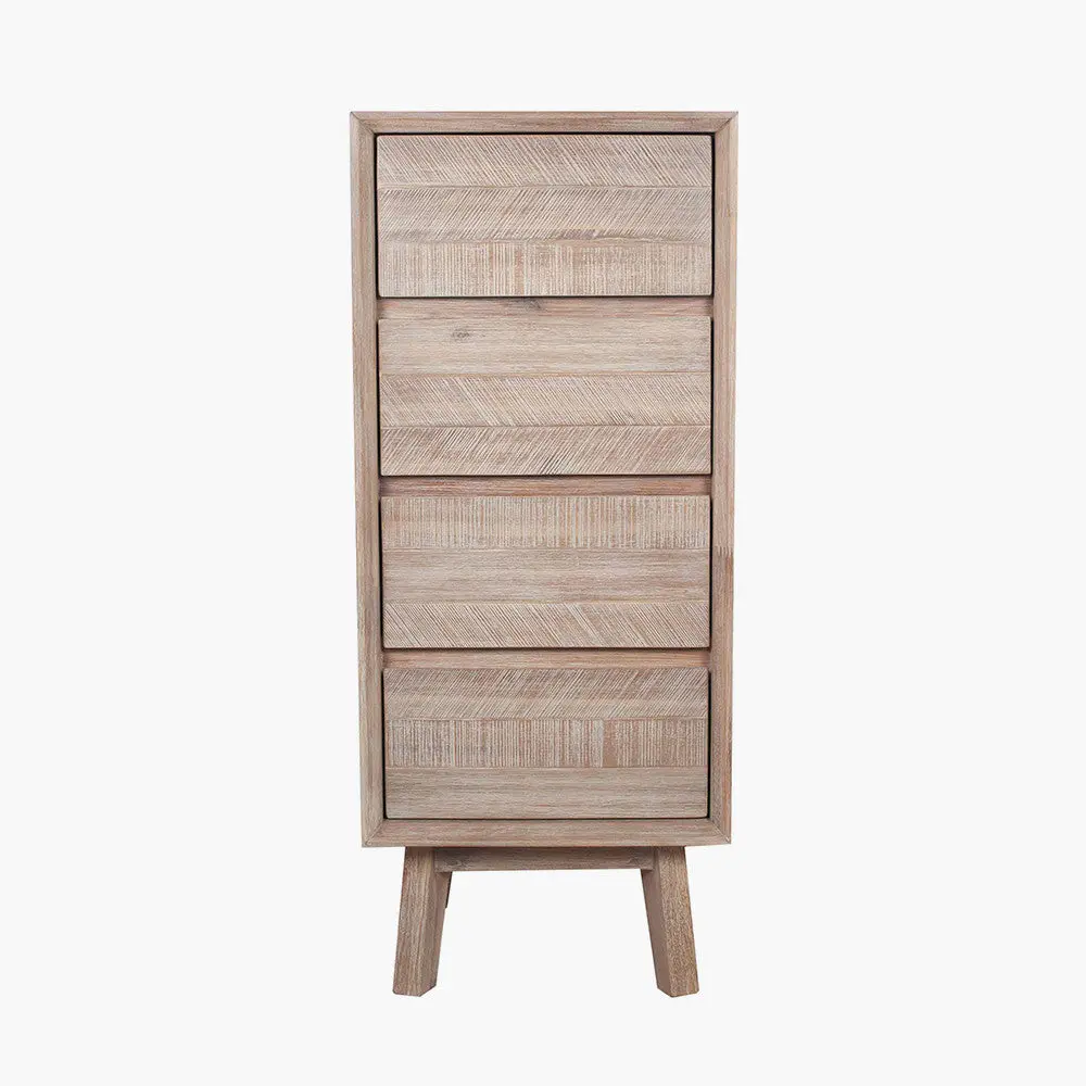 Kalmar Sand Wash Acacia Wood 4 Drawer Tall Unit – Scandinavian Storage