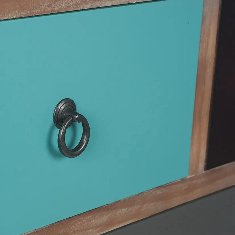 Loft Blue Multicoloured Pine Wood 4 Drawer Unit – Industrial Storage Chest - Image 3