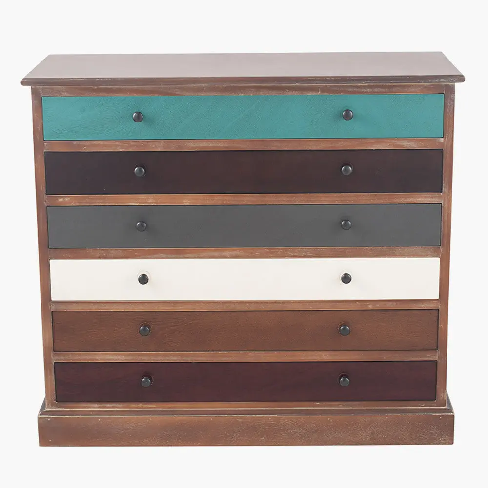 Loft Blue Multicoloured Pine Wood 6 Drawer Chest – Industrial Storage - Image 2