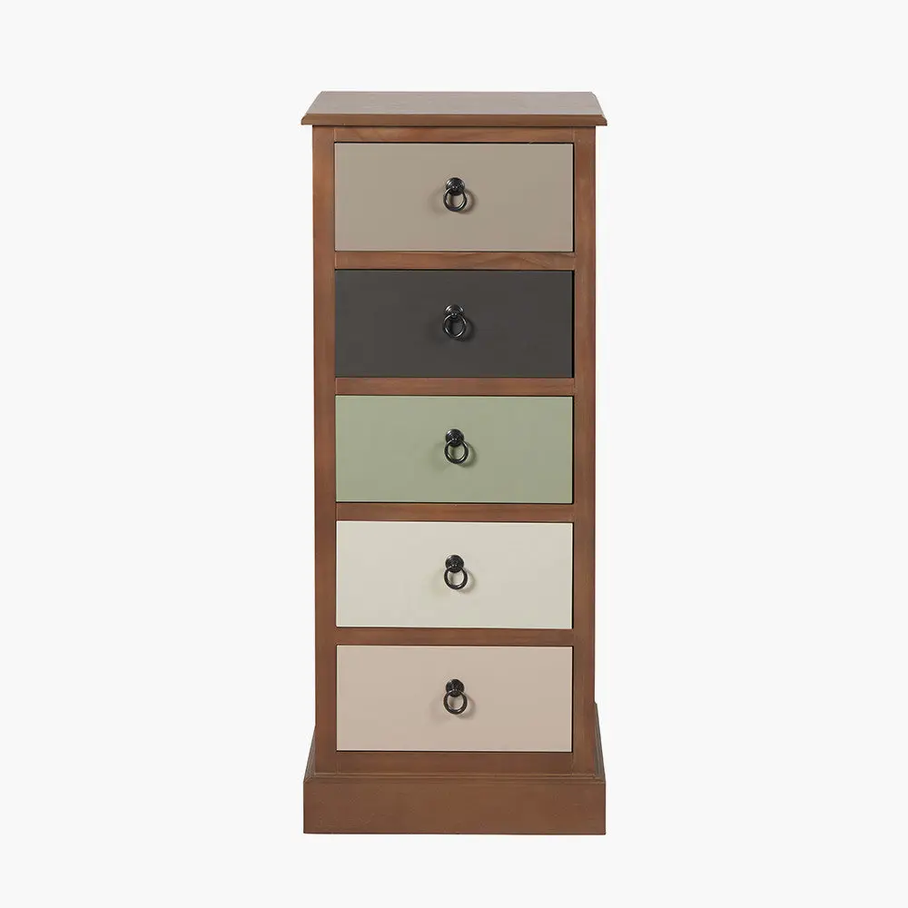 Loft Sage Multicoloured Pine Wood 5 Drawer Chest – Industrial Storage Unit