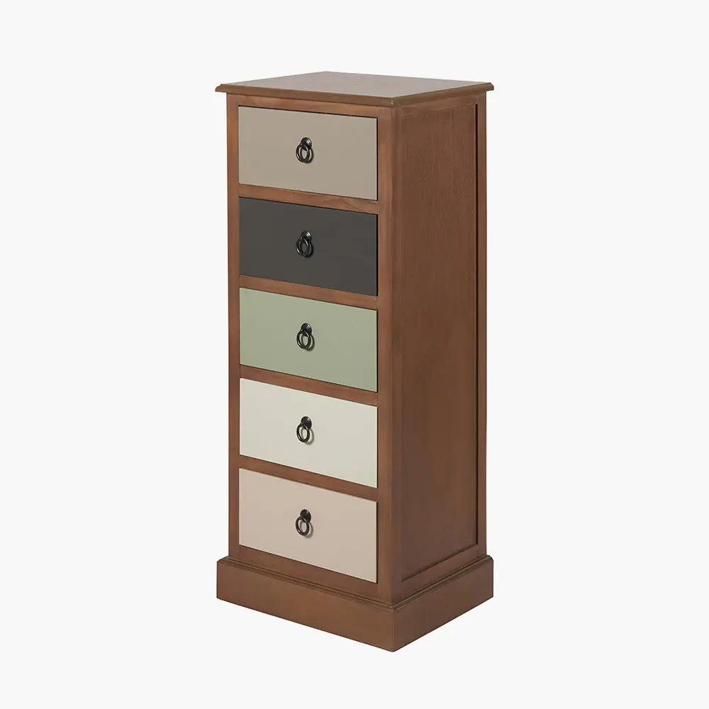 Loft Sage Multicoloured Pine Wood 5 Drawer Chest – Industrial Storage Unit - Image 2