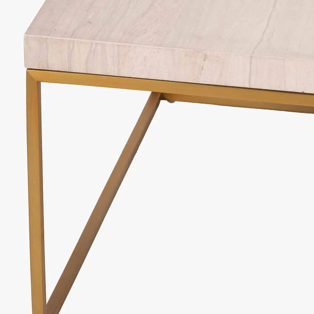 Madison Beige Granite and Burnished Gold Metal Square Coffee Table - Image 7
