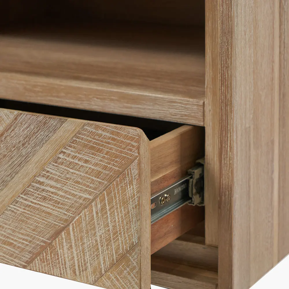 Marca Sand Wash Acacia Wood Bedside Table – 1 Drawer & Shelf - Image 7