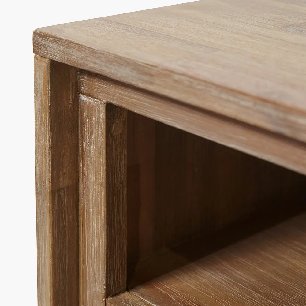 Marca Sand Wash Acacia Wood Bedside Table – 1 Drawer & Shelf - Image 9