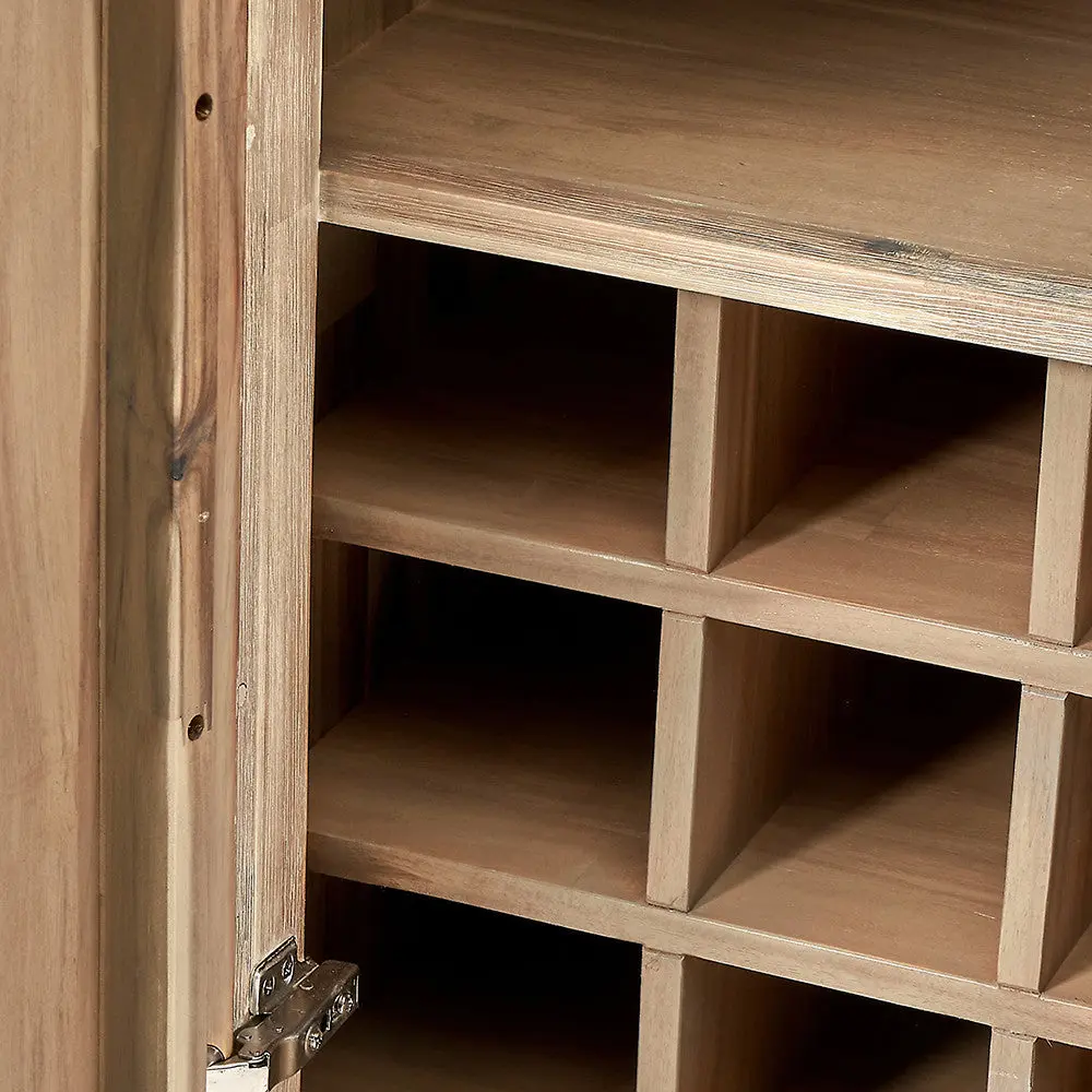 Marca Sand Wash Acacia Wood and Black Metal 2 Door Bar Cabinet - Image 3