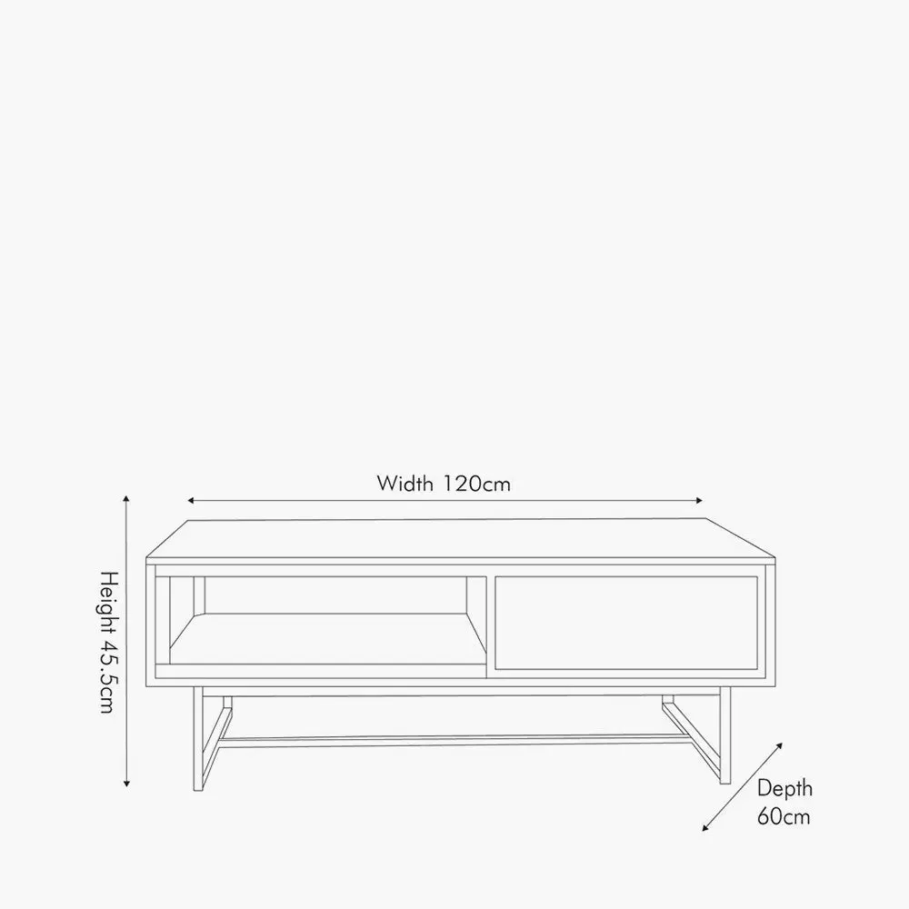 Marca Sand Wash Acacia Wood and Black Metal 2 Drawer Coffee Table - Image 6