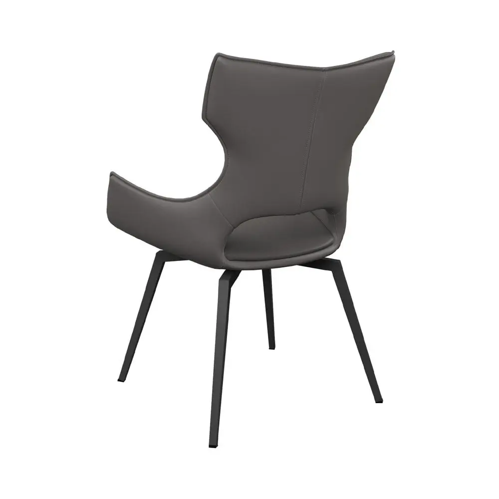 Marcello Set of 2 Grey Faux Leather Swivel Dining Chairs – Auto-Return with Graphite Legs - Image 3